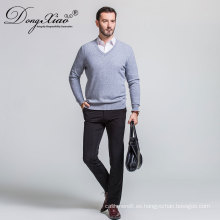 Suéter gris de alta calidad barato de los Knitwear del color del cuello de la camiseta de encargo para los hombres